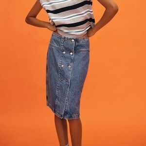 Etica Lea Denim High Waisted Skirt Button Up Skirt Size 27 Organic Cotton